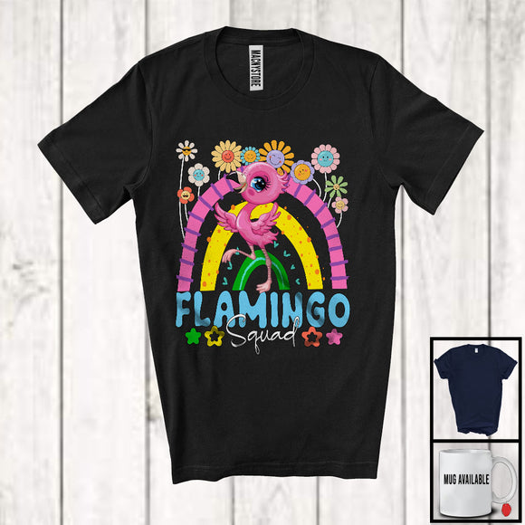 MacnyStore - Flamingo Squad, Adorable Flowers Rainbow Animal Lover, Floral Matching Women Girls Group T-Shirt