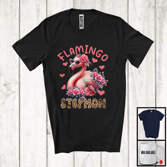 MacnyStore - Flamingo Stepmom, Wonderful Mother's Day Leopard Flowers Flamingo Lover, Family Group T-Shirt