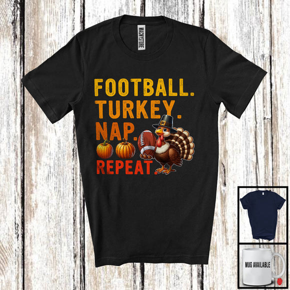 MacnyStore - Football Turkey Nap Repeat, Humorous Thanksgiving Turkey Football Player, Sport Team T-Shirt