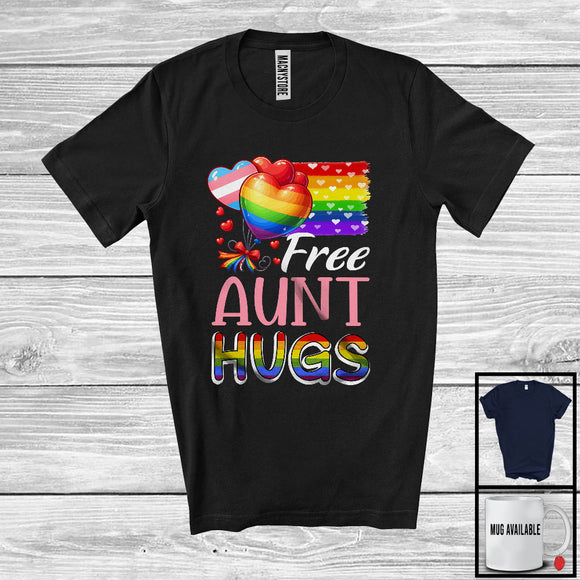 MacnyStore - Free Aunt Hugs, Proud LGBTQ Gay Pride Transgender Rainbow Flag, Matching Family Group T-Shirt