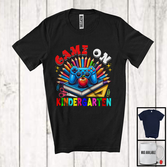 MacnyStore - Game On Kindergarten, Happy First Day Of School Game Controller Book Pencils, Gaming Gamer T-Shirt