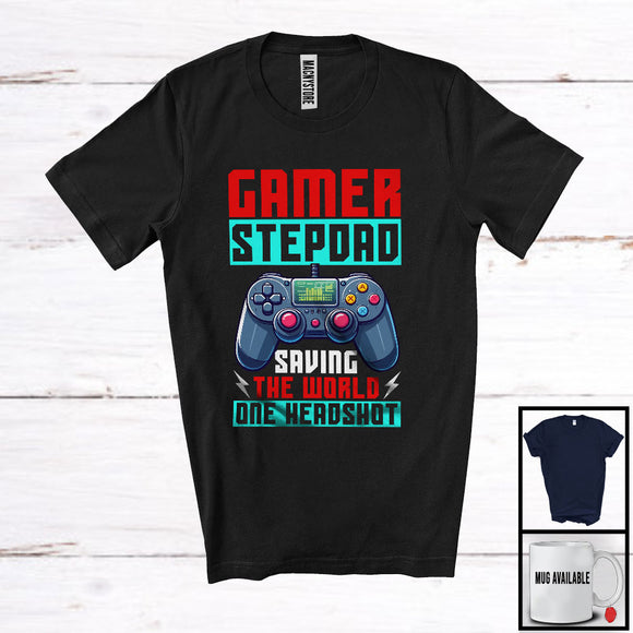 MacnyStore - Gamer Stepdad Saving The World, Cheerful Father's Day Video Games Controller, Family Gamer T-Shirt