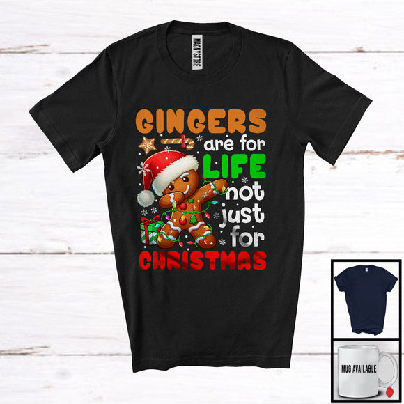 MacnyStore - Gingers Are For Life Not Just For Christmas, Adorable Santa Gingerbread Dabbing, X-mas Lights T-Shirt