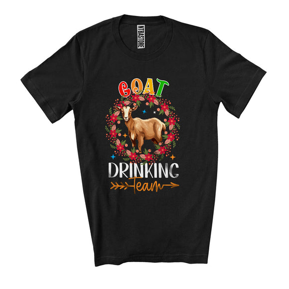 MacnyStore - Goat Drinking Team, Cheerful Mother's Day Flowers Circle Goat Lover, Matching Drunker Group T-Shirt