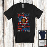 MacnyStore - Good Girl Loves Her Grandma Jesus And American Too, Awesome 4th Of July Sunflower, Patriotic T-Shirt