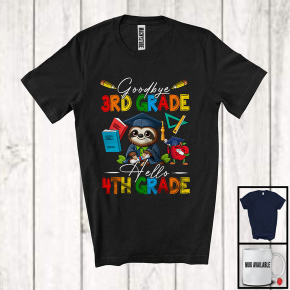 MacnyStore - Goodbye 3rd Grade Hello 4th Grade, Adorable First Last Day Of School Sloth, Summer Graduate T-Shirt