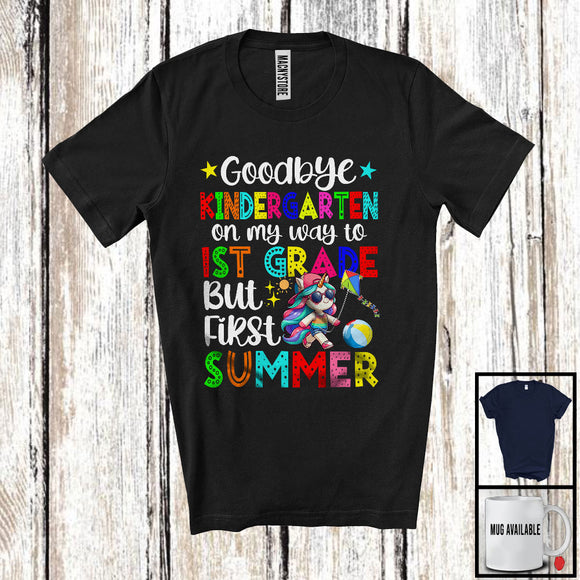 MacnyStore - Goodbye Kindergarten To 1st Grade First Summer, Colorful Vacation Unicorn, Students Group T-Shirt