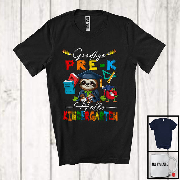 MacnyStore - Goodbye Pre-K Hello Kindergarten, Adorable First Last Day Of School Sloth, Summer Graduate T-Shirt
