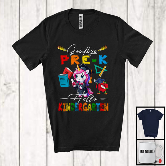 MacnyStore - Goodbye Pre-K Hello Kindergarten, Adorable First Last Day Of School Unicorn, Summer Graduate T-Shirt