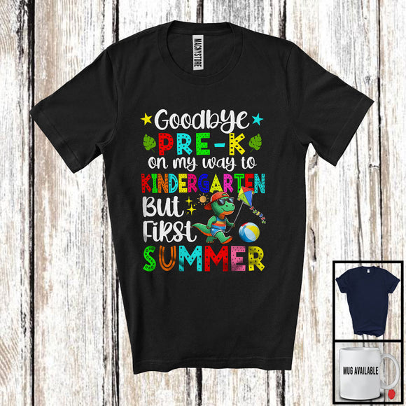 MacnyStore - Goodbye Pre-K To Kindergarten First Summer, Colorful Vacation T-Rex Lover, Students Group T-Shirt