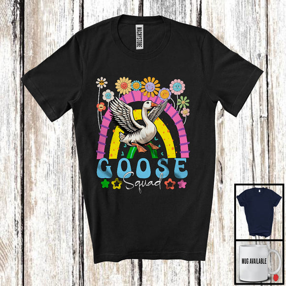 MacnyStore - Goose Squad, Adorable Flowers Floral Rainbow, Matching Women Girls Animal Farmer Lover T-Shirt