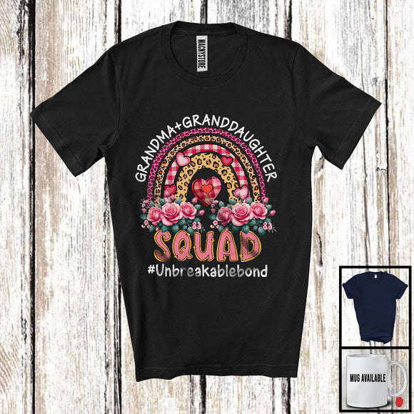 MacnyStore - Grandma Granddaughter Squad, Awesome Mother's Day Leopard Plaid Rainbow, Flowers Family T-Shirt