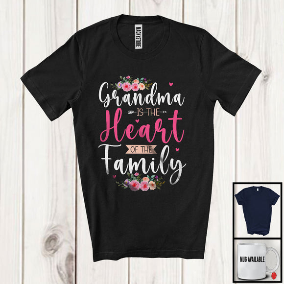 MacnyStore - Grandma Is The Heart Of The Family, Amazing Mother's Day Flowers, Matching Family Group T-Shirt