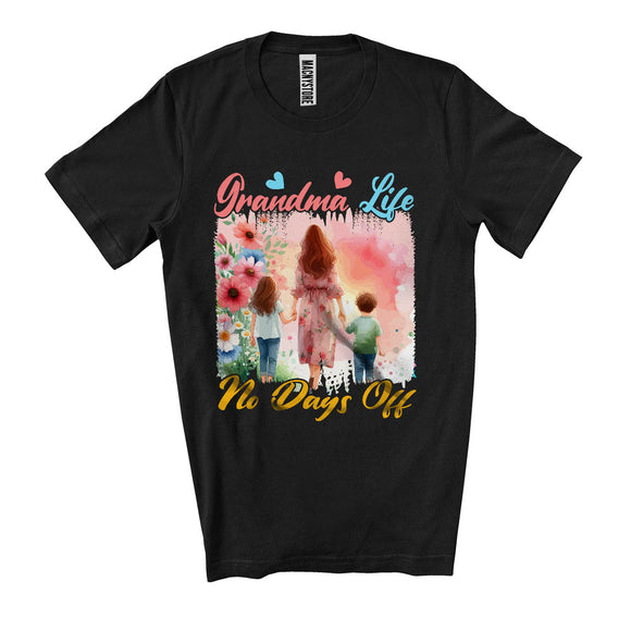 MacnyStore - Grandma Life No Days Off, Lovely Mother's Day Flowers, Matching Grandma Family Group T-Shirt