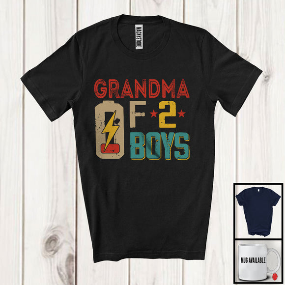 MacnyStore - Grandma Of 2 Boys, Humorous Mother's Day Low Battery, Vintage Matching Family Group T-Shirt