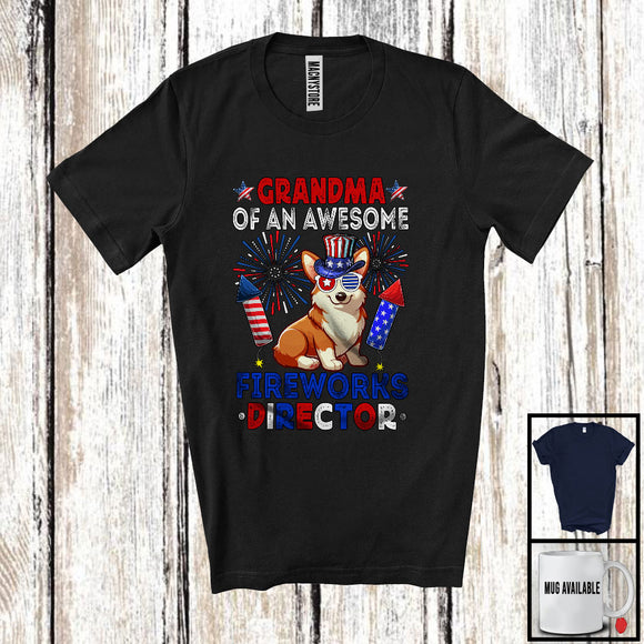 MacnyStore - Grandma Of An Awesome Fireworks Director, Lovely 4th Of July Corgi, Fireworks Patriotic T-Shirt
