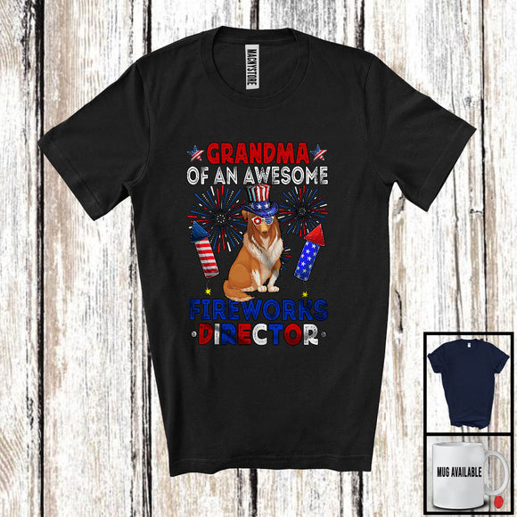 MacnyStore - Grandma Of An Awesome Fireworks Director, Lovely 4th Of July Sheltie, Fireworks Patriotic T-Shirt