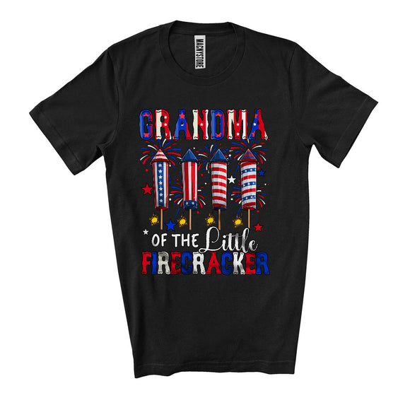 MacnyStore - Grandma Of The Little Firecracker, Joyful 4th Of July Firework US Flag, Matching Family Group T-Shirt