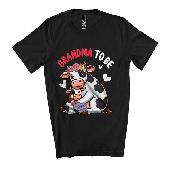 MacnyStore - Grandma To Be, Lovely Mother's Day Flowers Cow New Grandma, Pregnancy Family Group T-Shirt