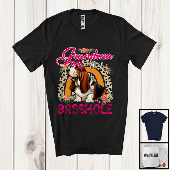 MacnyStore - Grandma of A Basshole, Adorable Mother's Day Flowers Basset Hound Lover, Leopard Rainbow T-Shirt