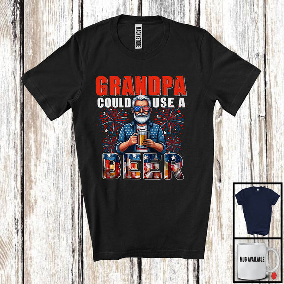 MacnyStore - Grandpa Could Use A Beer, Awesome 4th Of July Drinking Beer Fireworks, Patriotic Family Group T-Shirt