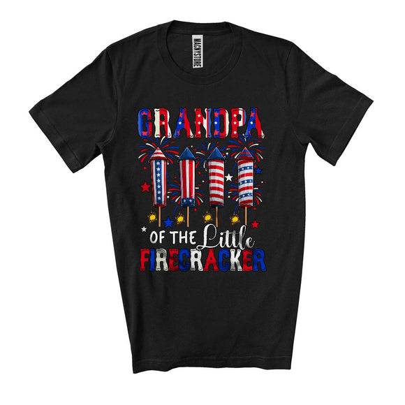 MacnyStore - Grandpa Of The Little Firecracker, Joyful 4th Of July Firework US Flag, Matching Family Group T-Shirt