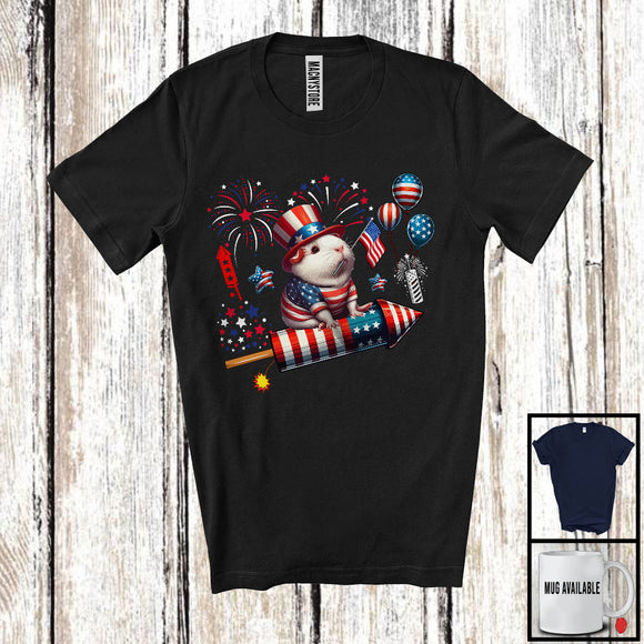 MacnyStore - Guinea Pig Riding Firecracker, Amazing 4th Of July American Flag Firecracker, Animal Zoo Lover T-Shirt
