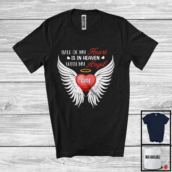 MacnyStore - Half Of My Heart In Heaven Gigi, Awesome Mother's Day Heart Wings, Memories Family T-Shirt