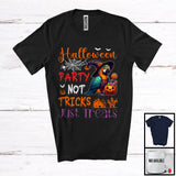 MacnyStore - Halloween Party Not Tricks Just Treats, Lovely Witch Parrot Bird, Carved Pumpkin Candy Animal T-Shirt