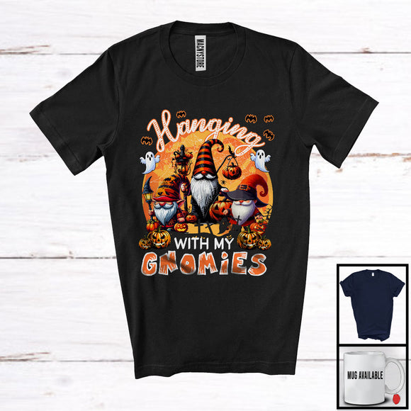 MacnyStore - Hanging With My Gnomies, Awesome Halloween Three Gnomes, Boo Ghost Carved Pumpkin Candy T-Shirt