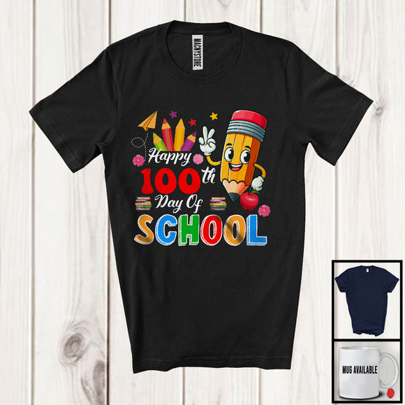MacnyStore - Happy 100th Day Of School, Adorable School Things Pencil Lover, Matching Student Teacher Group T-Shirt