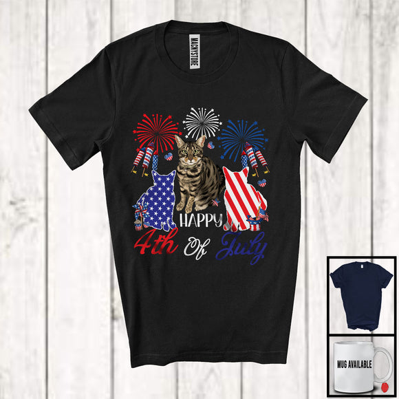 MacnyStore - Happy 4th Of July, Adorable Three American Flag Cats, Firework Patriotic Farmer Animal T-Shirt