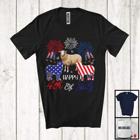 MacnyStore - Happy 4th Of July, Adorable Three American Flag Sheeps, Firework Patriotic Farmer Animal T-Shirt
