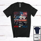 MacnyStore - Happy 4th Of July, Adorable Two Poodle On Pickup Truck, American Flag Fireworks Patriotic T-Shirt