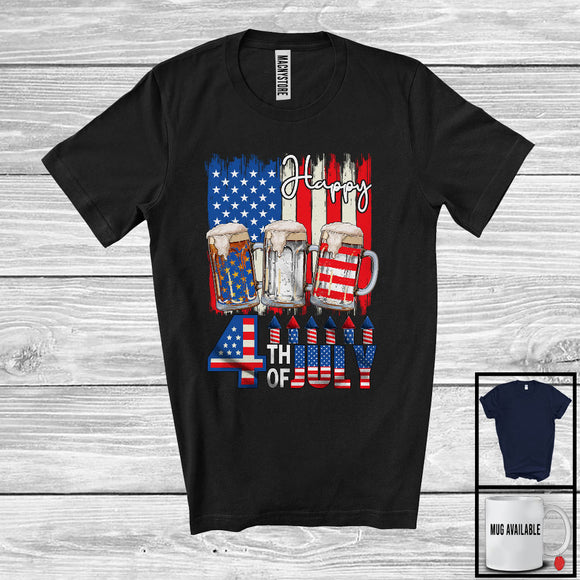 MacnyStore - Happy 4th Of July, Amazing Independence Day American Flag Beer, Drinking Drunker Patriotic T-Shirt