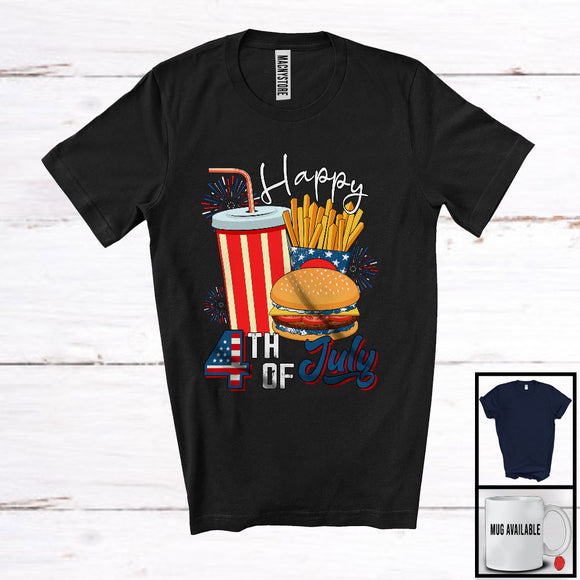 MacnyStore - Happy 4th Of July, Awesome Independence Day Fast Food Hamburger Soft Drink, Patriotic Group T-Shirt