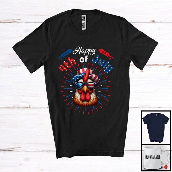MacnyStore - Happy 4th Of July, Humorous American Flag Chicken Face Sunglasses, Farm Farmer Patriotic T-Shirt