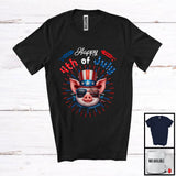 MacnyStore - Happy 4th Of July, Humorous American Flag Pig Face Sunglasses, Farm Farmer Patriotic T-Shirt