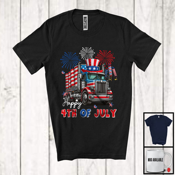 MacnyStore - Happy 4th Of July, Proud Independence Day Truck American Flag, Fireworks Family Patriotic T-Shirt