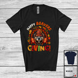 MacnyStore - Happy Beaversgiving; Wonderful Thanksgiving Pilgrim Beaver Animal; Fall Plaid Rainbow T-Shirt