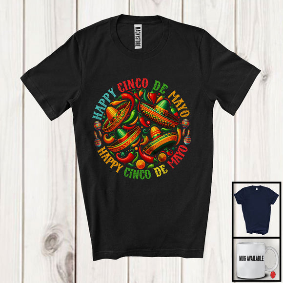 MacnyStore - Happy Cinco De Mayo, Joyful Sombrero Mexican Hat, Proud Mexican Sombrero In Circle Shape T-Shirt