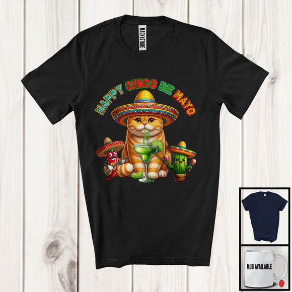 MacnyStore - Happy Cinco De Mayo, Lovely Mexican Cat Sombrero Drinking Margarita Lover, Family Group T-Shirt
