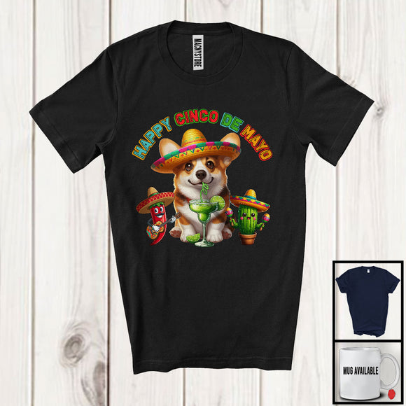 MacnyStore - Happy Cinco De Mayo, Lovely Mexican Corgi Sombrero Drinking Margarita Lover, Family Group T-Shirt