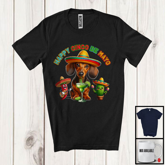 MacnyStore - Happy Cinco De Mayo, Lovely Mexican Dachshund Sombrero Drinking Margarita Lover, Family Group T-Shirt