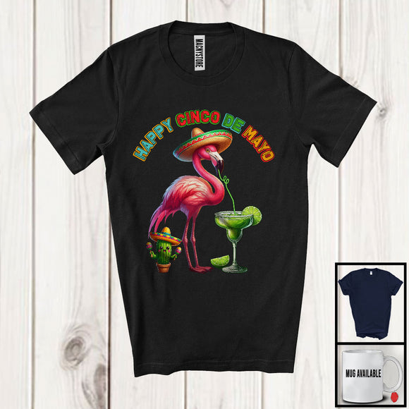 MacnyStore - Happy Cinco De Mayo, Lovely Mexican Flamingo Sombrero Drinking Margarita Lover, Family Group T-Shirt