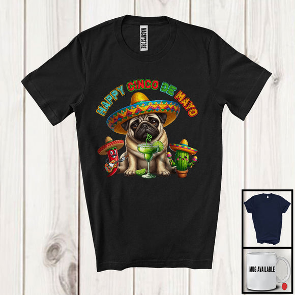 MacnyStore - Happy Cinco De Mayo, Lovely Mexican Pug Sombrero Drinking Margarita Lover, Family Group T-Shirt