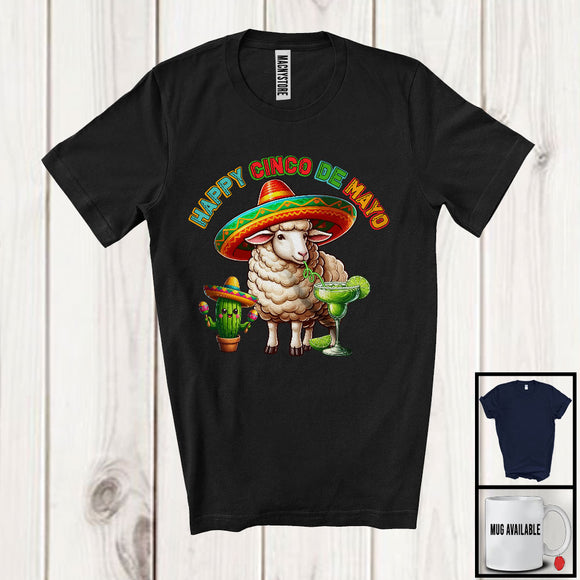 MacnyStore - Happy Cinco De Mayo, Lovely Mexican Sheep Sombrero Drinking Margarita Lover, Family Group T-Shirt