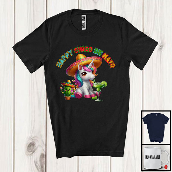 MacnyStore - Happy Cinco De Mayo, Lovely Mexican Unicorn Sombrero Drinking Margarita Lover, Family Group T-Shirt