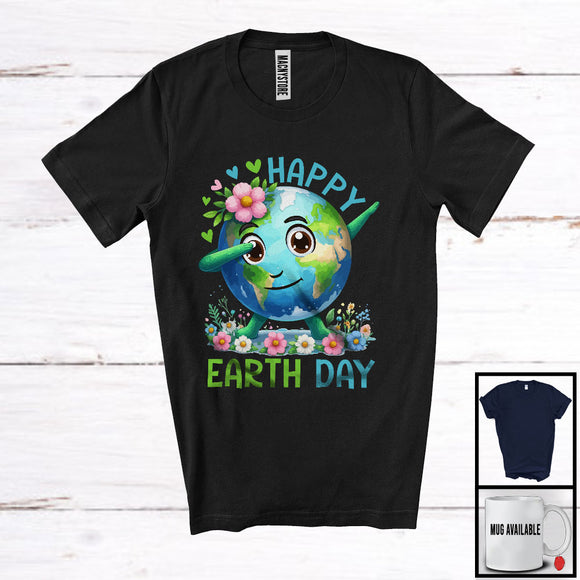 MacnyStore - Happy Earth Day, Lovely Dabbing Earth Day 2024 Flowers Lover, Matching Family Group T-Shirt
