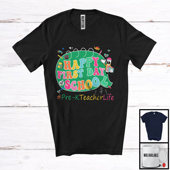 MacnyStore - Happy First Day Of School Pre-K Teacher, Lovely School Things Pencil, Students Teacher Group T-Shirt
